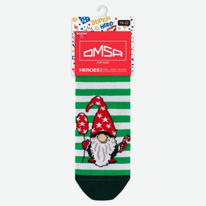 Носки детские новогодние Omsa с гномиком в зеленую полоску, р 31-34