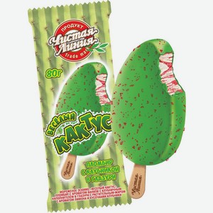 Мороженое Чистая линия Веселый кактус Эскимо пломбир с клубникой в глазури 12% БЗМЖ 80г, 80 г