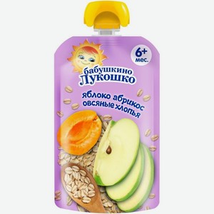 Пюре Бабушкино Лукошко яблоко и абрикос с овсяными хлопьями с 6 мес. 125г, 125 г