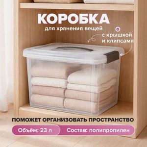 Коробка с крышкой и клипсами, 23 л