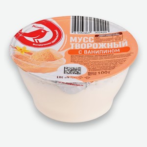 Десерт Мусс творожный ложковый АШАН Красная птица с ванилином 3% БЗМЖ охлажденный, 100 г