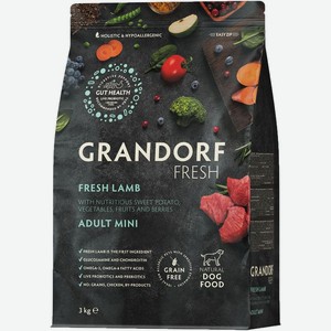 Корм сухой Grandorf Fresh ягнёнок mini для взрослых собак мини пород 3кг, 3 кг