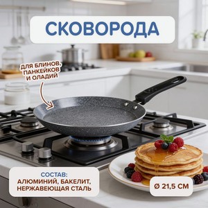 Сковорода, O Kitchen, 21,5 см, в ассортименте