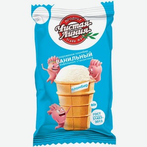 Пломбир Чистая линия ванильный стаканчик 12% БЗМЖ 80г, 80 г