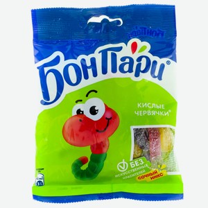 Жевательный мармелад Бон Пари Кислые червячки с фруктовым соком, 75 г, флоупак