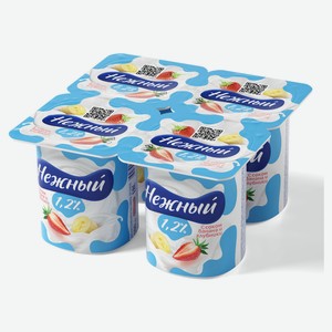 Йогуртный продукт Campina «Нежный» с соком клубники и банана 1,2%, 100 г