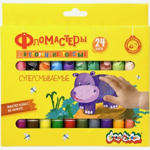 Фломастеры КАЛЯКА-МАЛЯКА утолщенные, двухсторонние, 24 цвета