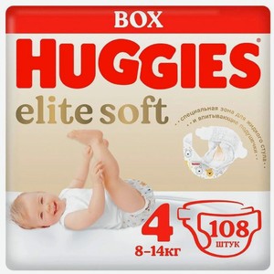 Подгузники Huggies Elite Soft №4 8-14 кг 108 шт. дизайн упаковки в ассортименте