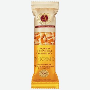 Мороженое А.Ростагрокомплекс Эскимо пломбир с солёной карамелью в молочном шоколаде с дроблёным миндалём 15%, 65г, 65 г
