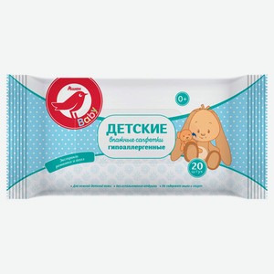 Салфетки влажные детские АШАН Красная птица гипоаллергенные, 20 шт