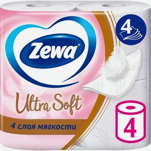 Туалетная бумага Zewa Ultra Soft 4 слоя 4 рулона, 4 шт