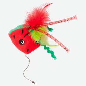 Игрушка для кошек Mr.Kranch Арбузик плюшевая с кошачьей мятой и перышками 16 см красная, 1 шт