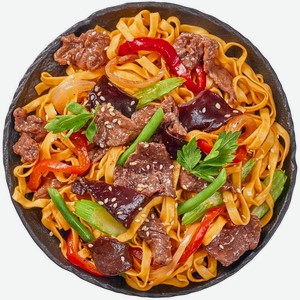 Лапша яичная с говядиной жареная на воке Перекрёсток Select 280г, 280 г