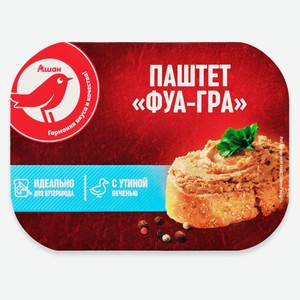 Паштет мясной утиный Фуа-гра АШАН Красная птица из утиной печени со свиным шпиком охлажденный, 150 г