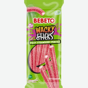 Мармелад жевательный BEBETO Wacky sticks fizzy strawberry pencils со вкусом клубники, 160г