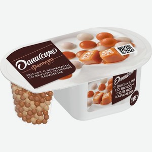 Йогурт Даниссимо Фантазия и хрустящие шарики в молочной шоколадной глазури со вкусом соленой карамели 6.9% БЗМЖ 105г, 105 г