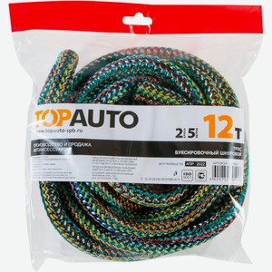 Трос буксировочный TOPAUTO шнуровой 12 т 2 крюка, 5м, Россия