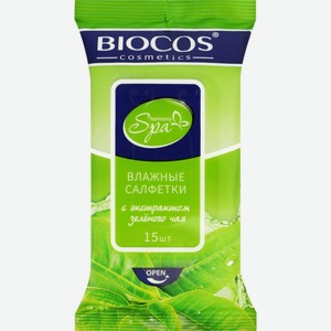 Салфетки BIOCOS Harmony зеленый чай влажные, Россия, 15 шт