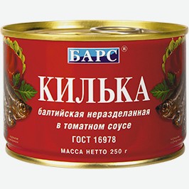 Килька Барс, Балтийская, В Томатном Соусе, 250 Г