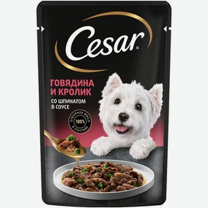 Корм Cesar говядина и кролик со шпинатом в соусе для собак 85г, 85 г