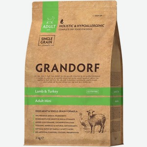 Корм сухой Grandorf Ягненок с индейкой для взрослых собак мелких пород 3кг, 3 кг