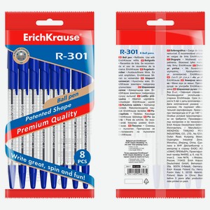Набор ручек шариковых ErichKrause R-301 Stick&Grip Classic 1.0 синий, 8 шт