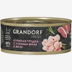 Корм влажный Grandorf Fresh куриная грудка с утиным филе в желе для взрослых кошек 70г, 70 г