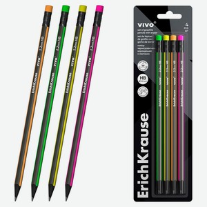 Набор карандашей чернографитных ErichKrause Vivo HB 2,2 мм с ластиком, 4 шт