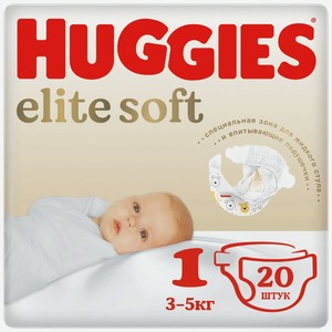 Подгузники Huggies Elite Soft для новорожденных 1 (3-5 кг) 20 шт